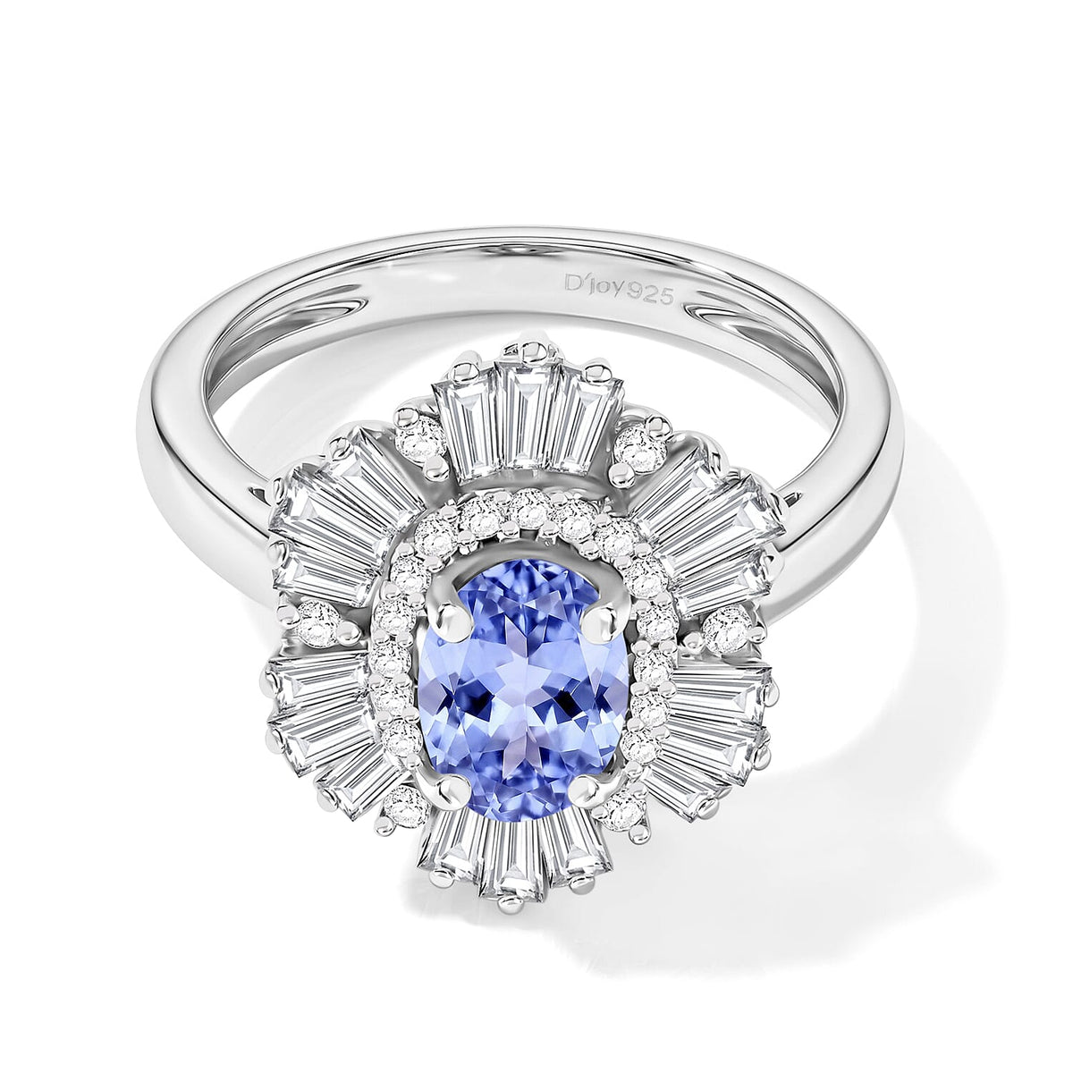 Tanzanite and White Zircon Ring in Rhodium Over Sterling Silver (Size 10.0) 2.85 ctw