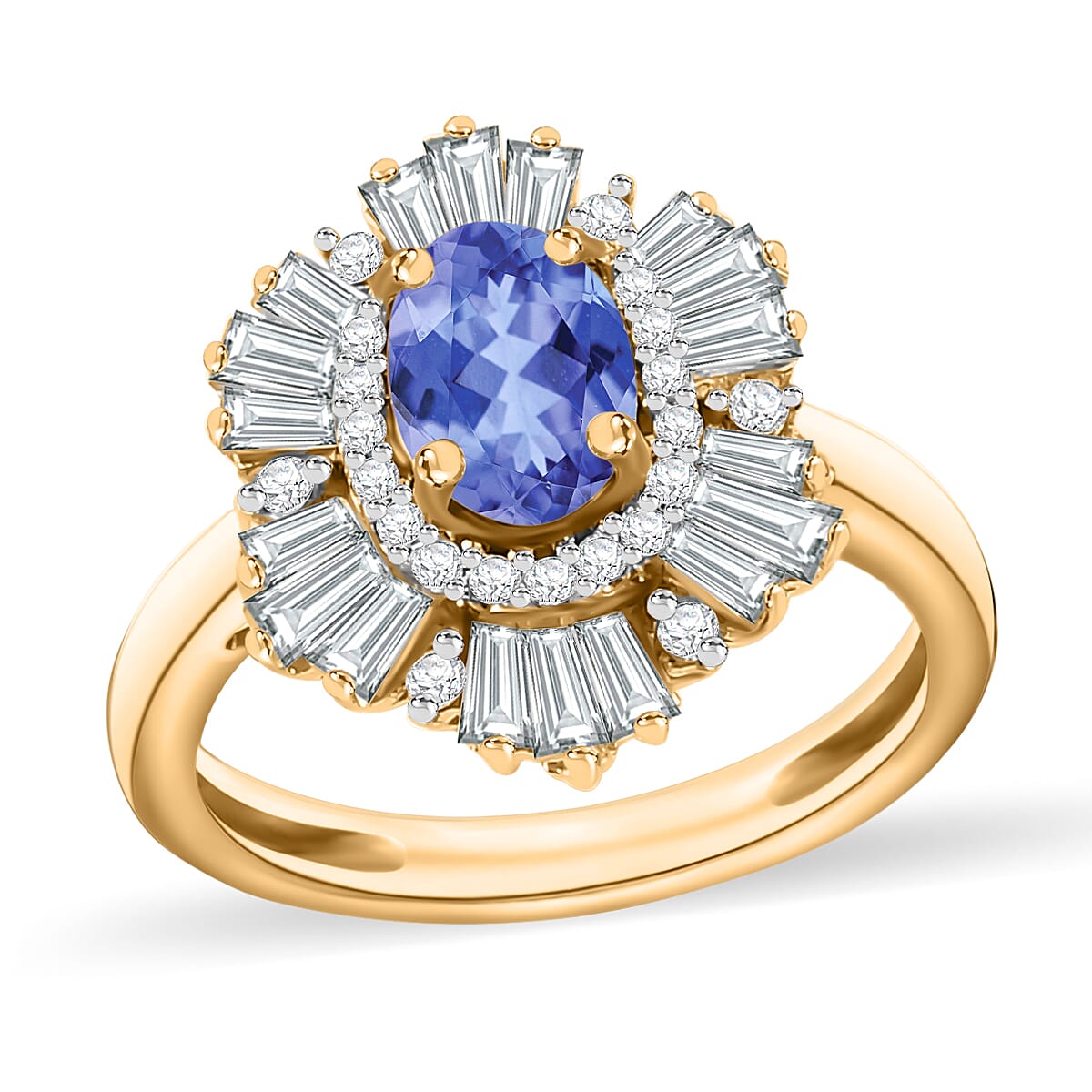 Tanzanite and White Zircon Ring in Rhodium Over Sterling Silver (Size 10.0) 2.85 ctw