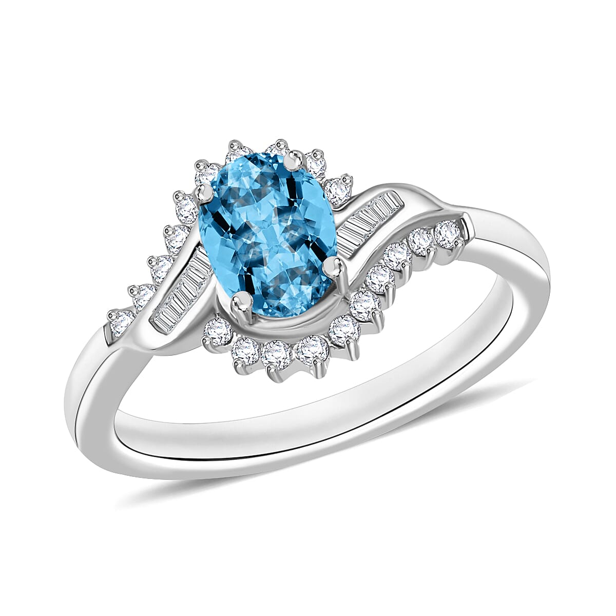 Luxoro Premium Mangoro Aquamarine and G-H I1 Diamond Ring in 14K White Gold (Size 10.0) 1.06 ctw