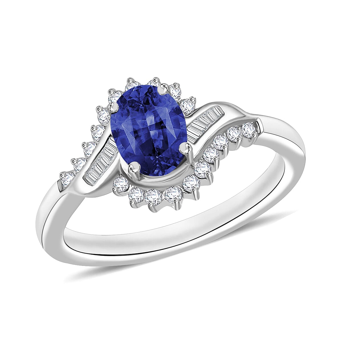 Luxoro Premium Kanchanaburi Blue Sapphire and G-H I1 Diamond Ring in 14K White Gold (Size 10) 1.25 ctw