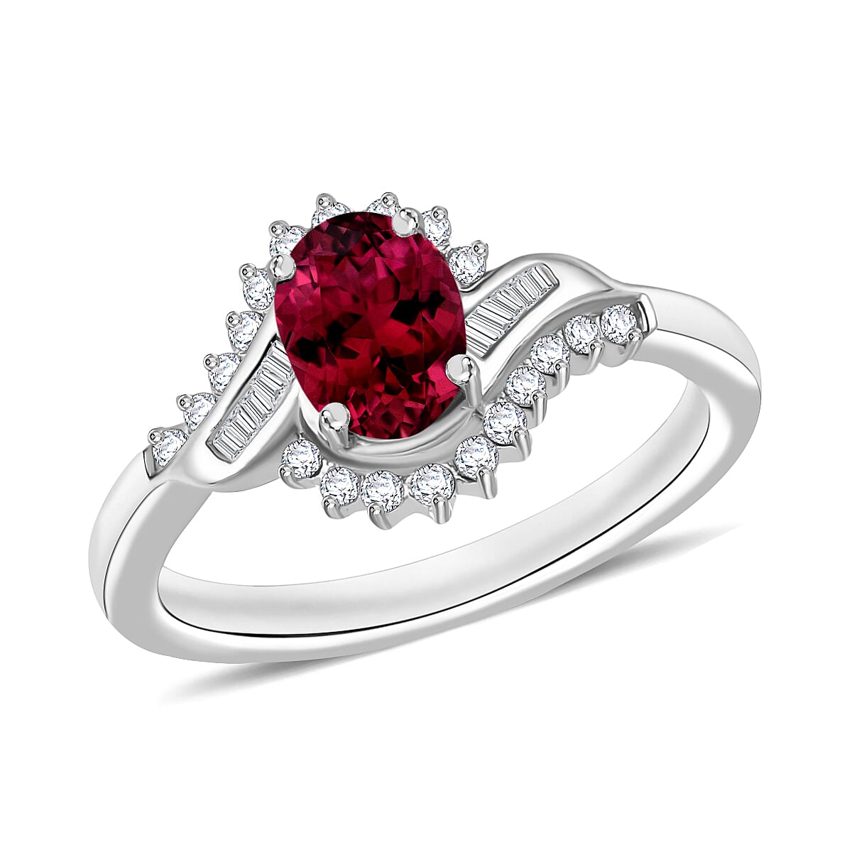 Luxoro Premium Ouro Fino Rubellite and G-H I1 Diamond 1.10 ctw Ring in 14K White Gold