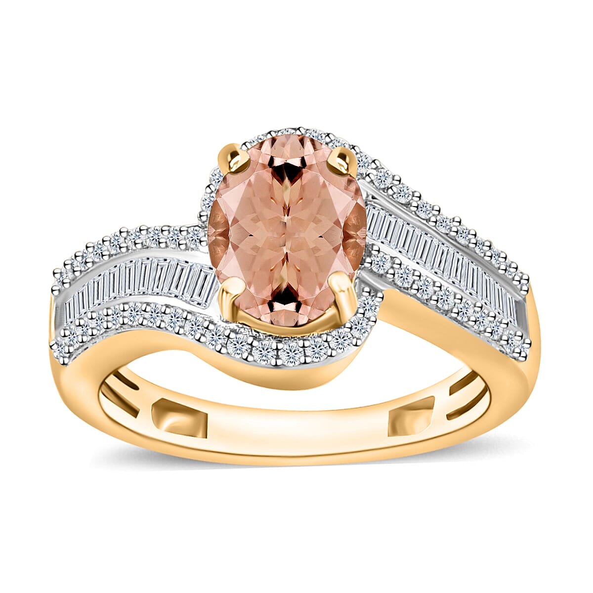 Luxoro Premium Pink Morganite and G-H I1 Diamond Ring in 14K White Gold (Size 10.0) 4.20 Grams 1.75 ctw