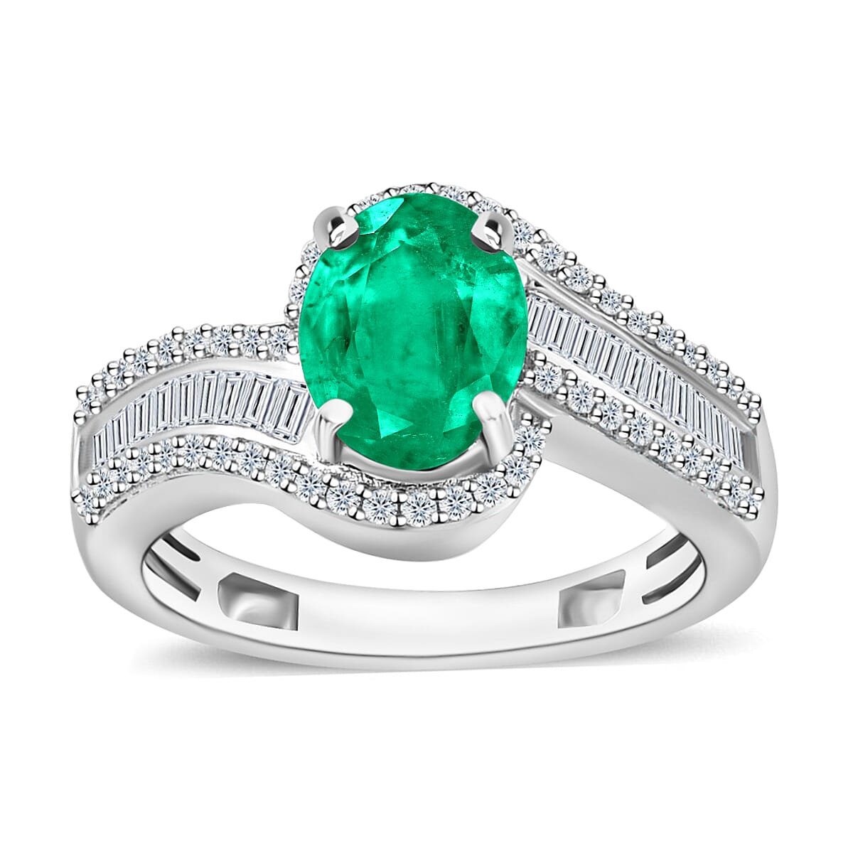 Luxoro Premium Kagem Zambian Emerald and G-H I1 Diamond Ring in 14K White Gold (Size 10.0) 4.20 Grams 1.55 ctw