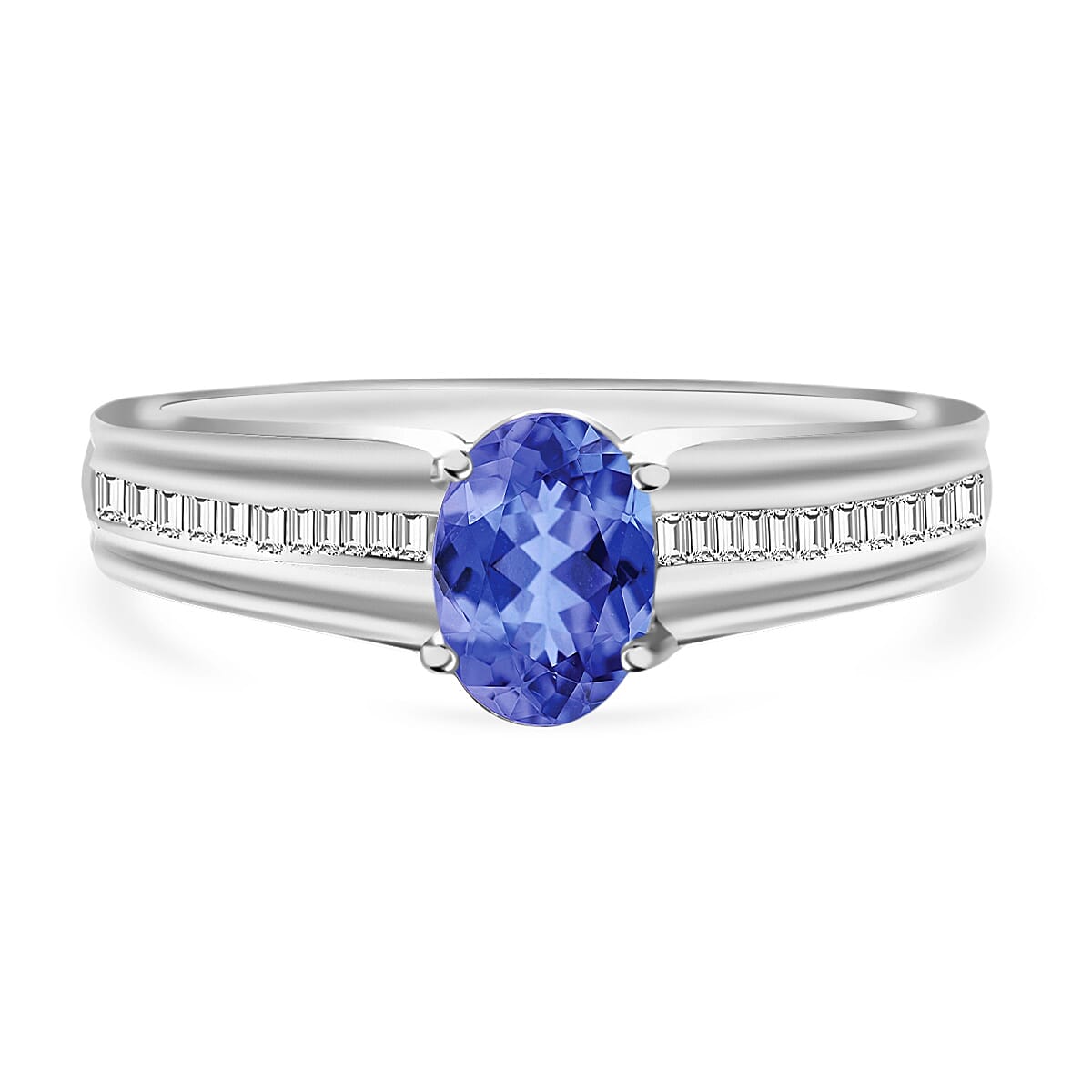 Luxoro Premium Tanzanite and G-H I1 Diamond 1.00 ctw Ring in 14K White Gold