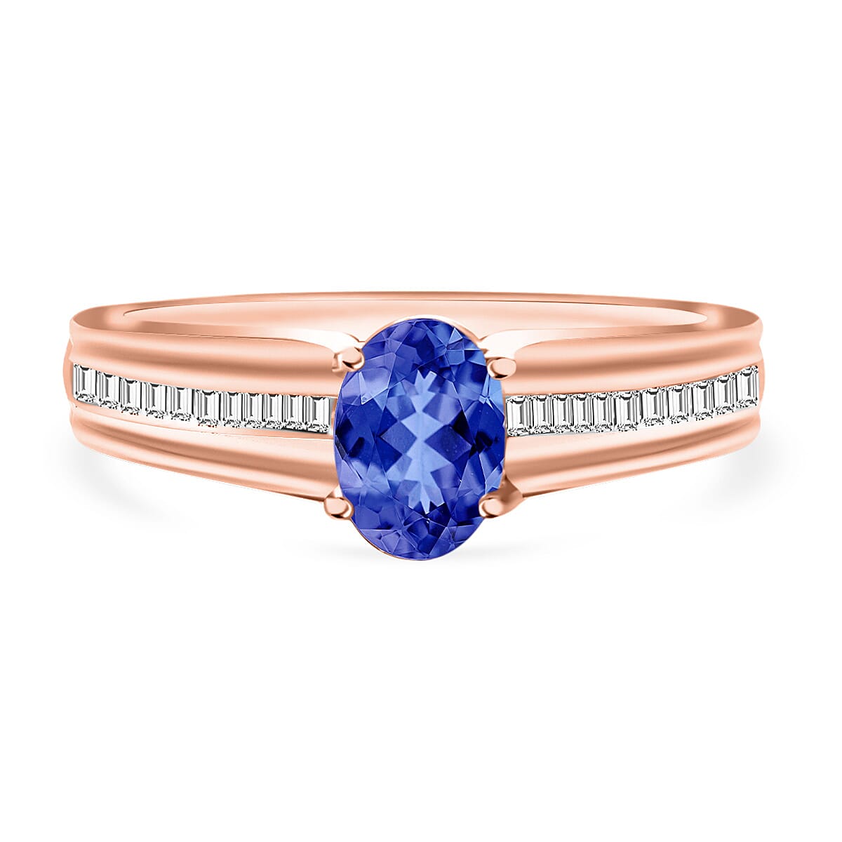 Luxoro Premium Tanzanite and G-H I1 Diamond 1.00 ctw Ring in 14K White Gold