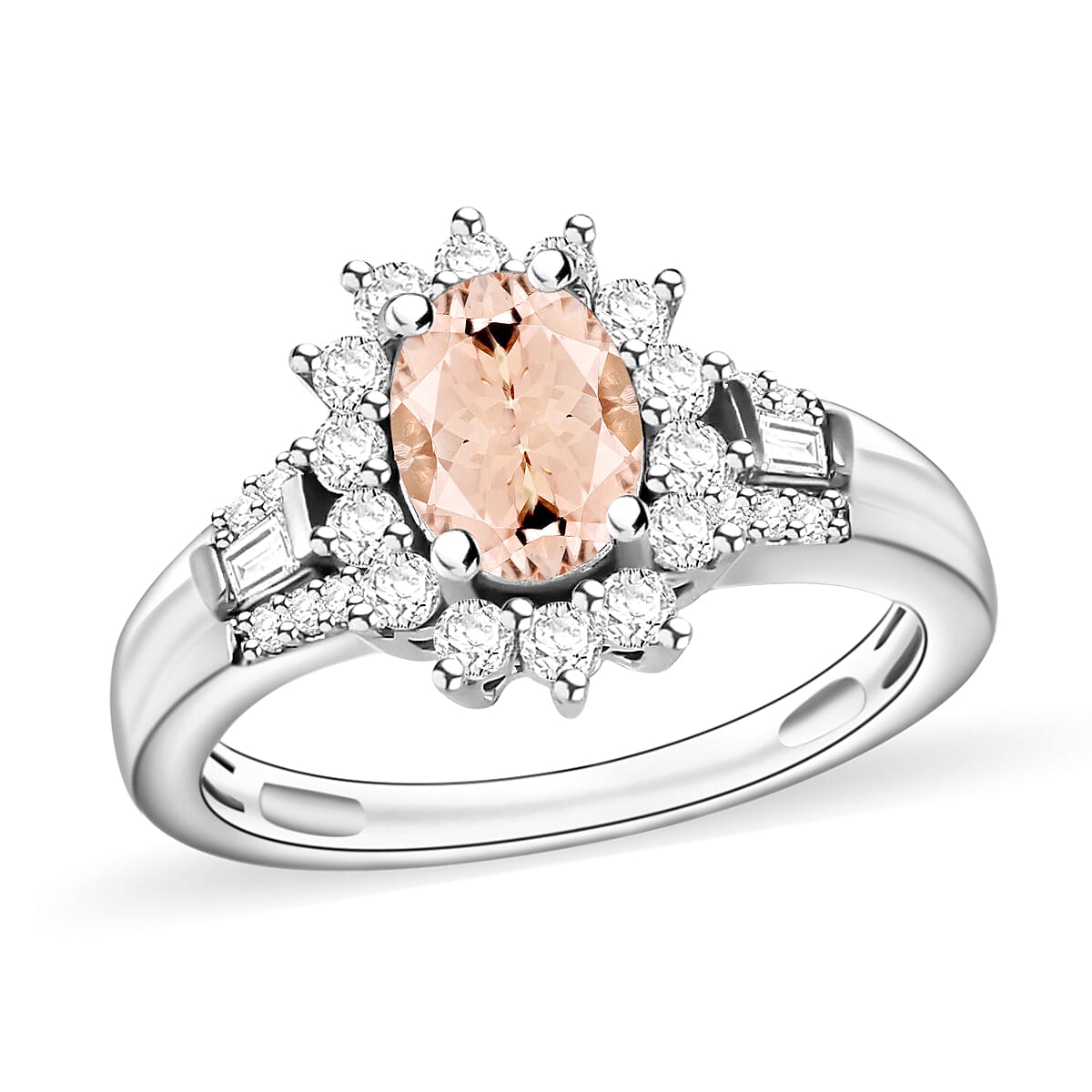 Pink Morganite and Moissanite Ring in 18K Vermeil Rose Over Sterling Silver (Size 10.0) 1.25 ctw