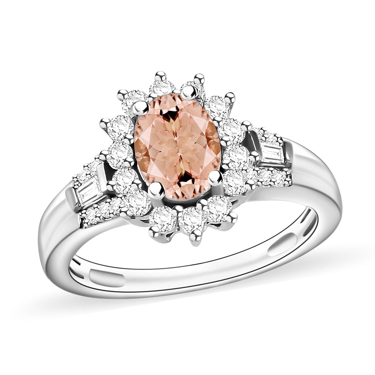 Pink Morganite and Moissanite Ring in 18K Vermeil Rose Over Sterling Silver (Size 10.0) 1.25 ctw