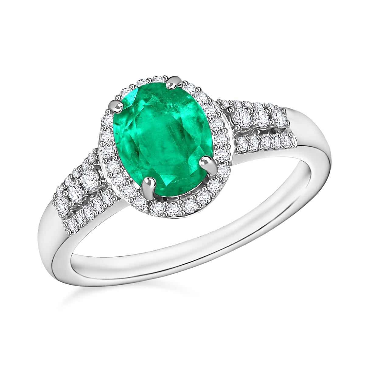 Luxoro Premium Kagem Zambian Emerald and G-H I1 Diamond 2.16 ctw Ring in 14K White Gold (Size 10) 2