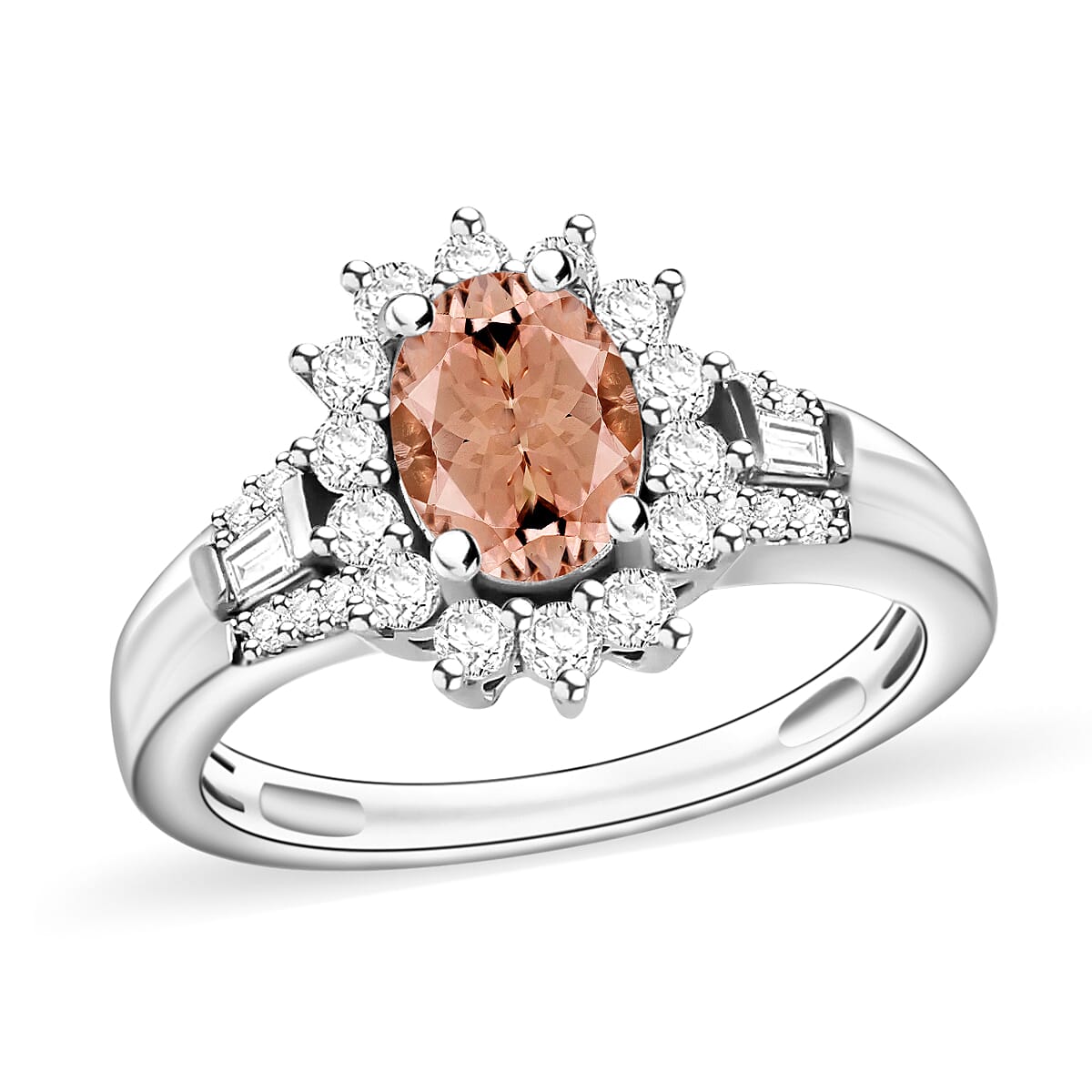 Pink Morganite and Moissanite Ring in 18K Vermeil Rose Over Sterling Silver (Size 10.0) 1.25 ctw