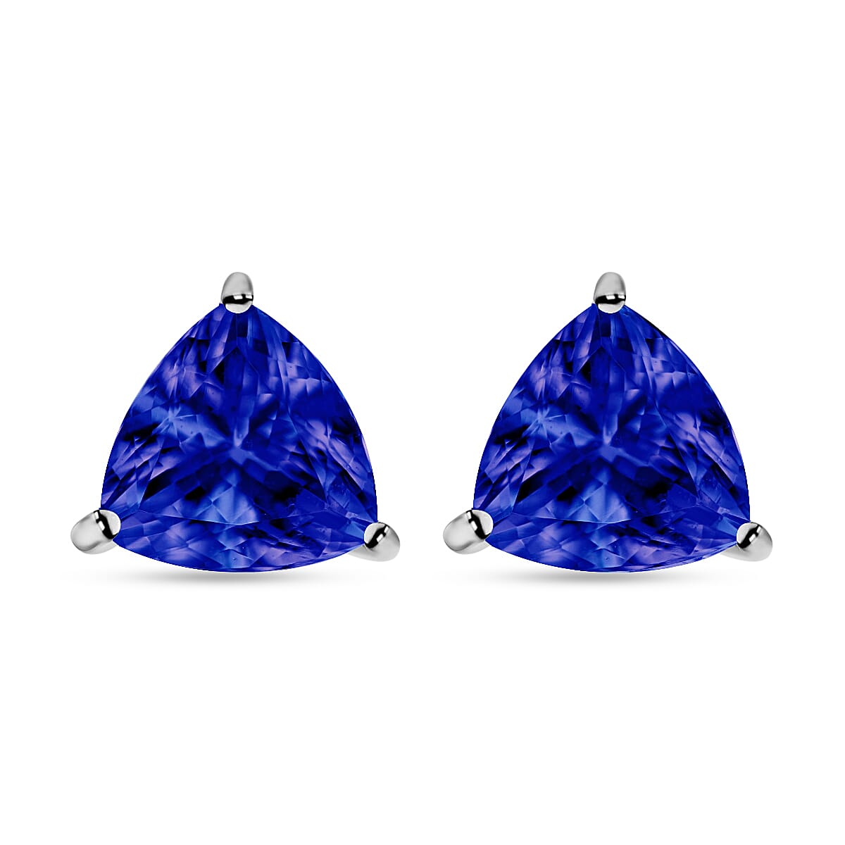 D'Joy Tanzanite 2.90 ctw Solitaire Stud Earrings in Platinum Over Sterling Silver