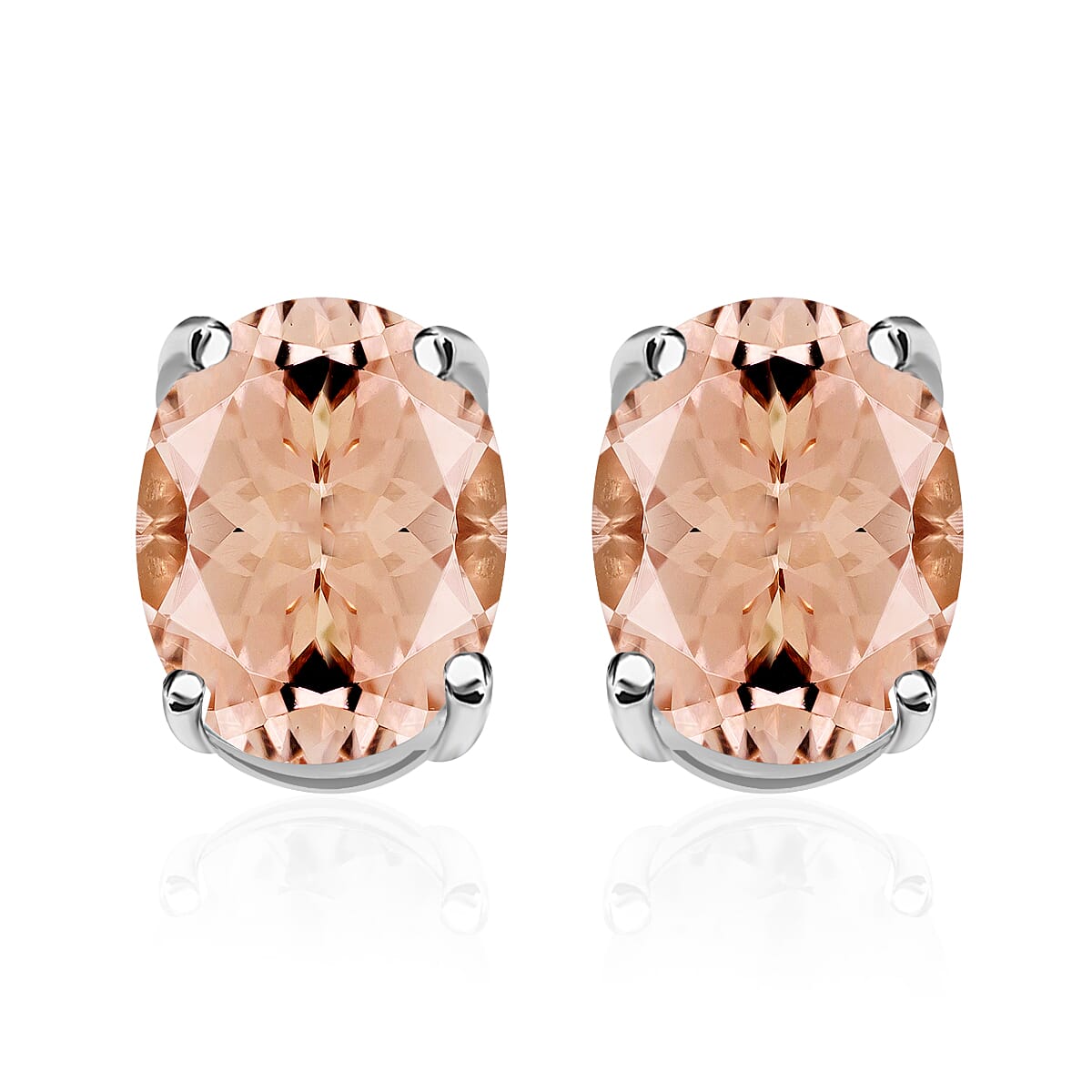 Premium Marropino Morganite Solitaire Stud Earrings in Platinum Over Sterling Silver 2.60 ctw