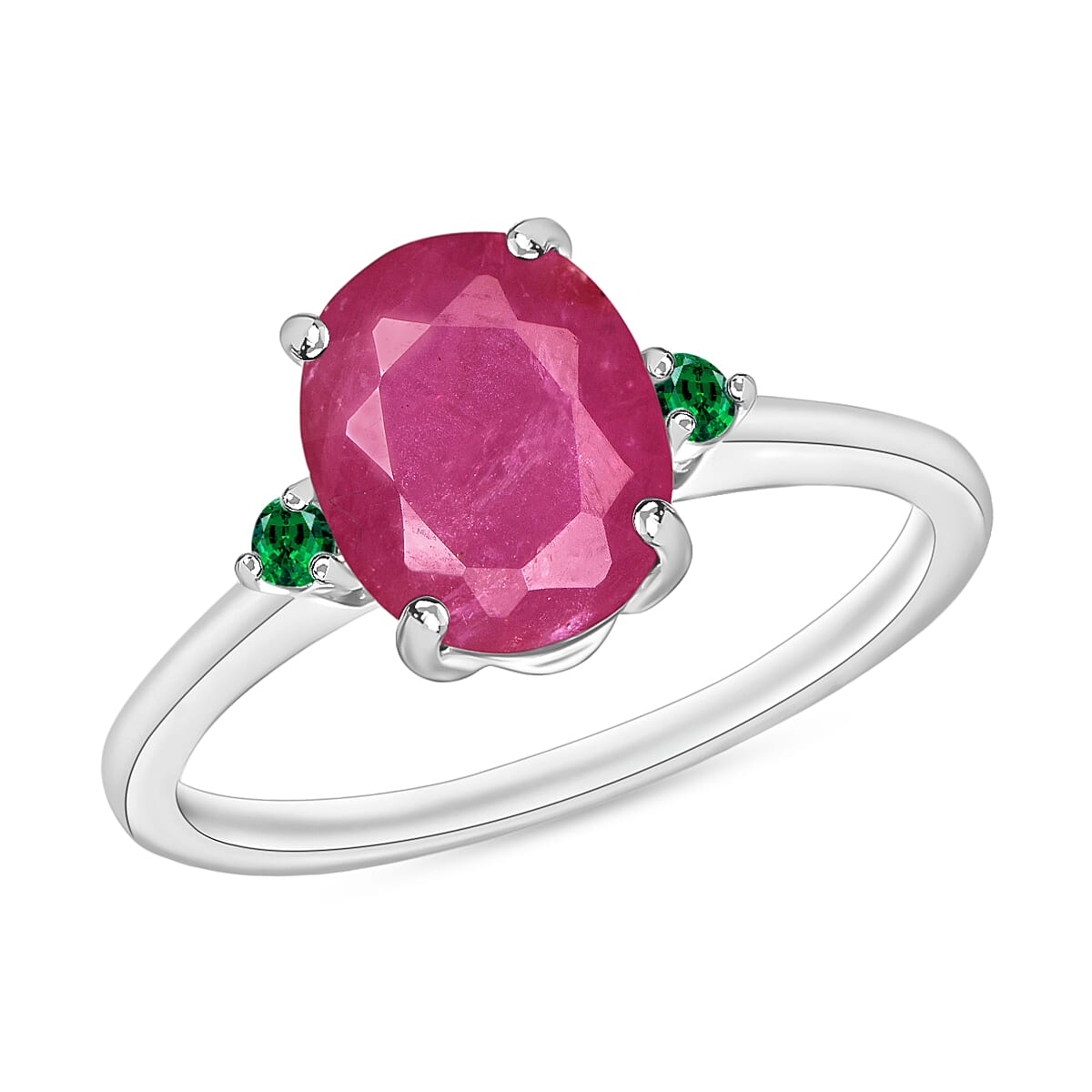 Luxoro 14K White Gold Premium Mozambique Ruby and Boyaca Colombian Emerald Ring (Size 4.0) 4 Grams 2.70 ctw