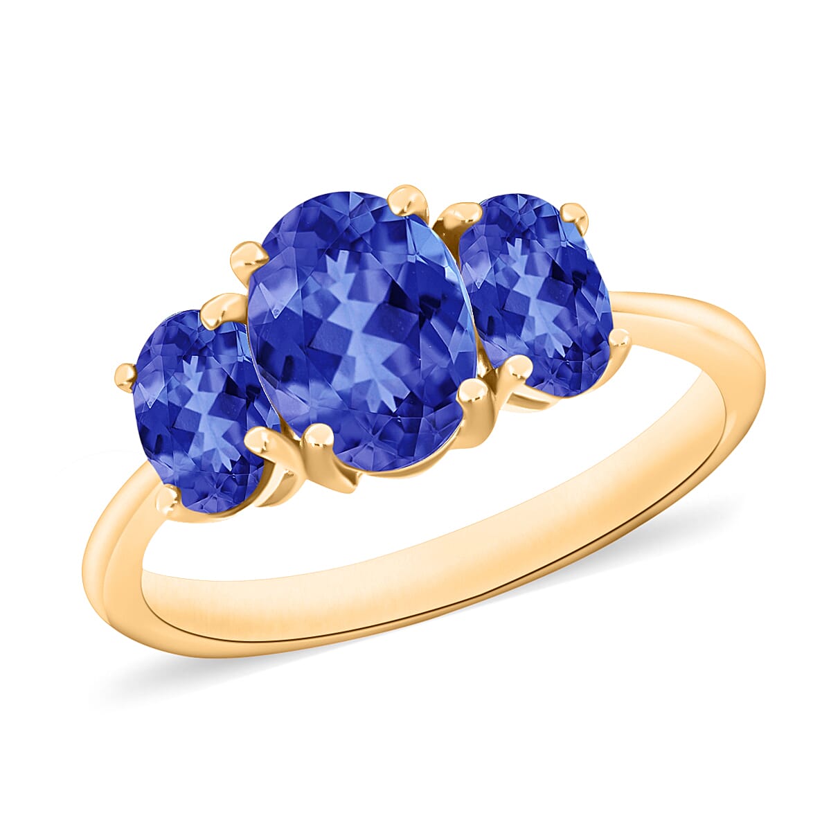 Tanzanite 3 Stone Ring in Platinum Over Sterling Silver (Size 4) 1.83 ctw