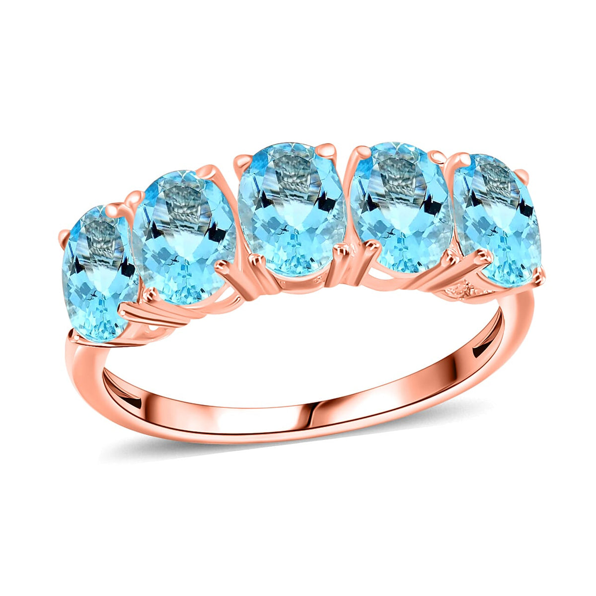 Iliana 18K White Gold AAA Santa Maria Aquamarine 5 Stone Ring (Size 7.5) 5.50 Grams 4.15 ctw