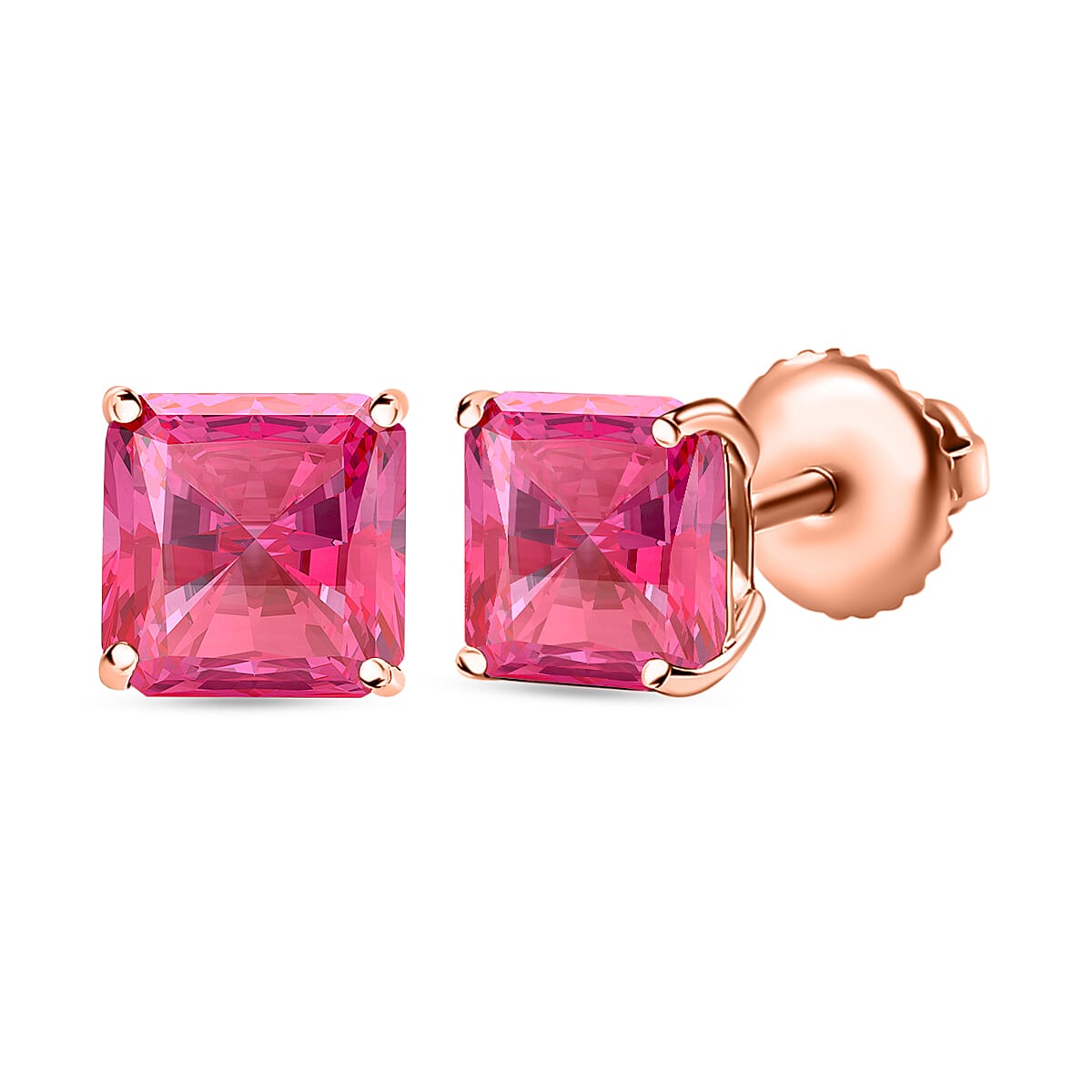 Rubellite Solitaire Stud Push Post Earring in 18K RG VermeilSterling Silver 2.20 ctw