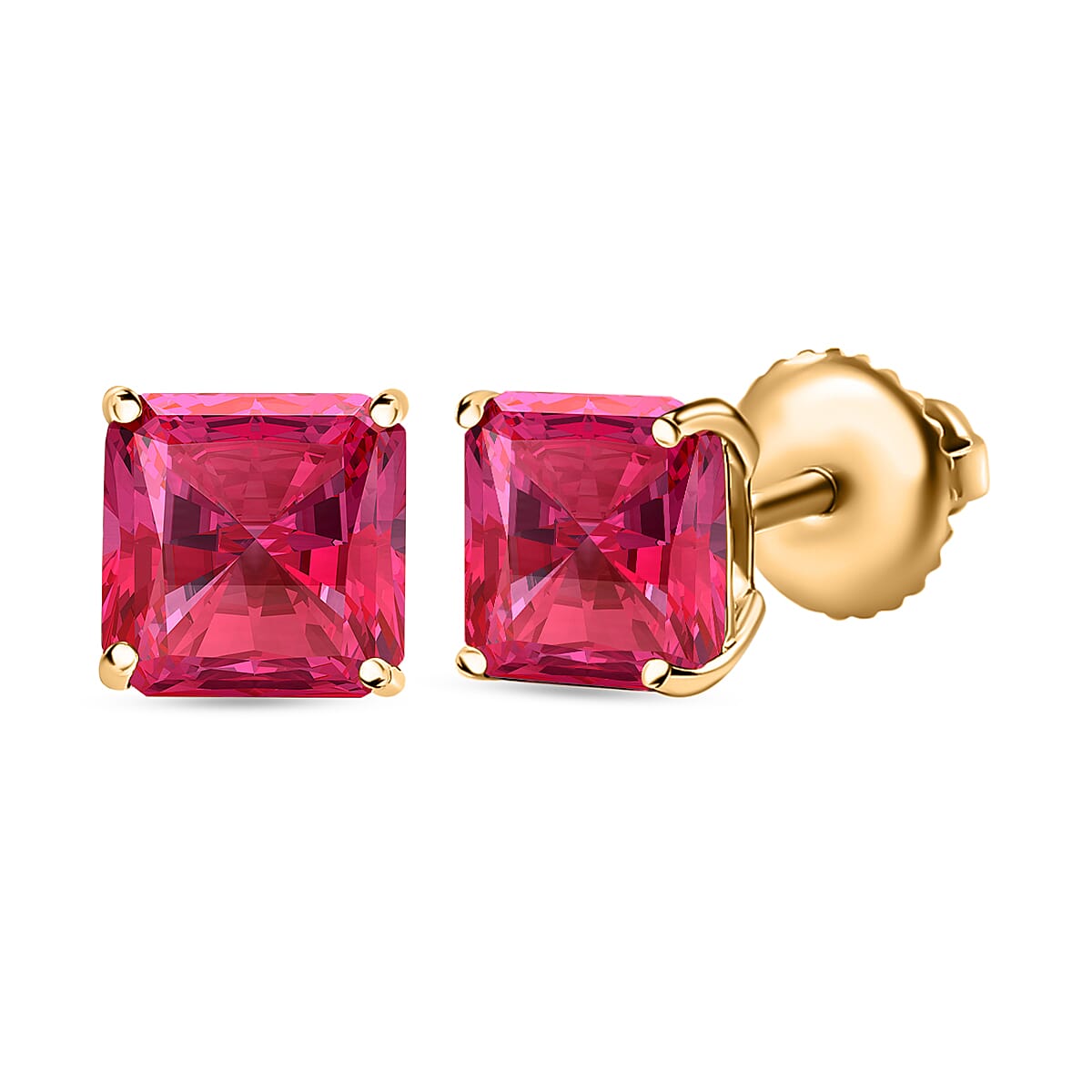 Rubellite Solitaire Stud Push Post Earring in 18K RG VermeilSterling Silver 2.20 ctw