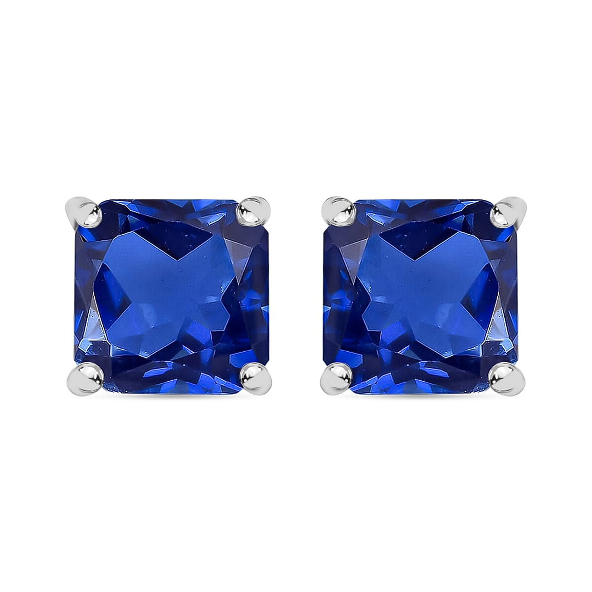 Luxoro Premium Asscher Cut Tanzanite 4.00 ctw Stud Earrings in 14K White Gold