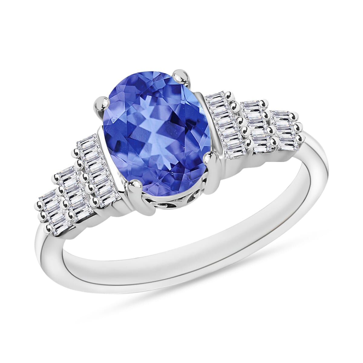 Luxoro Premium Tanzanite and G-H SI Diamond 1.48 ctw Ring in 14K White Gold (Size 10.0)
