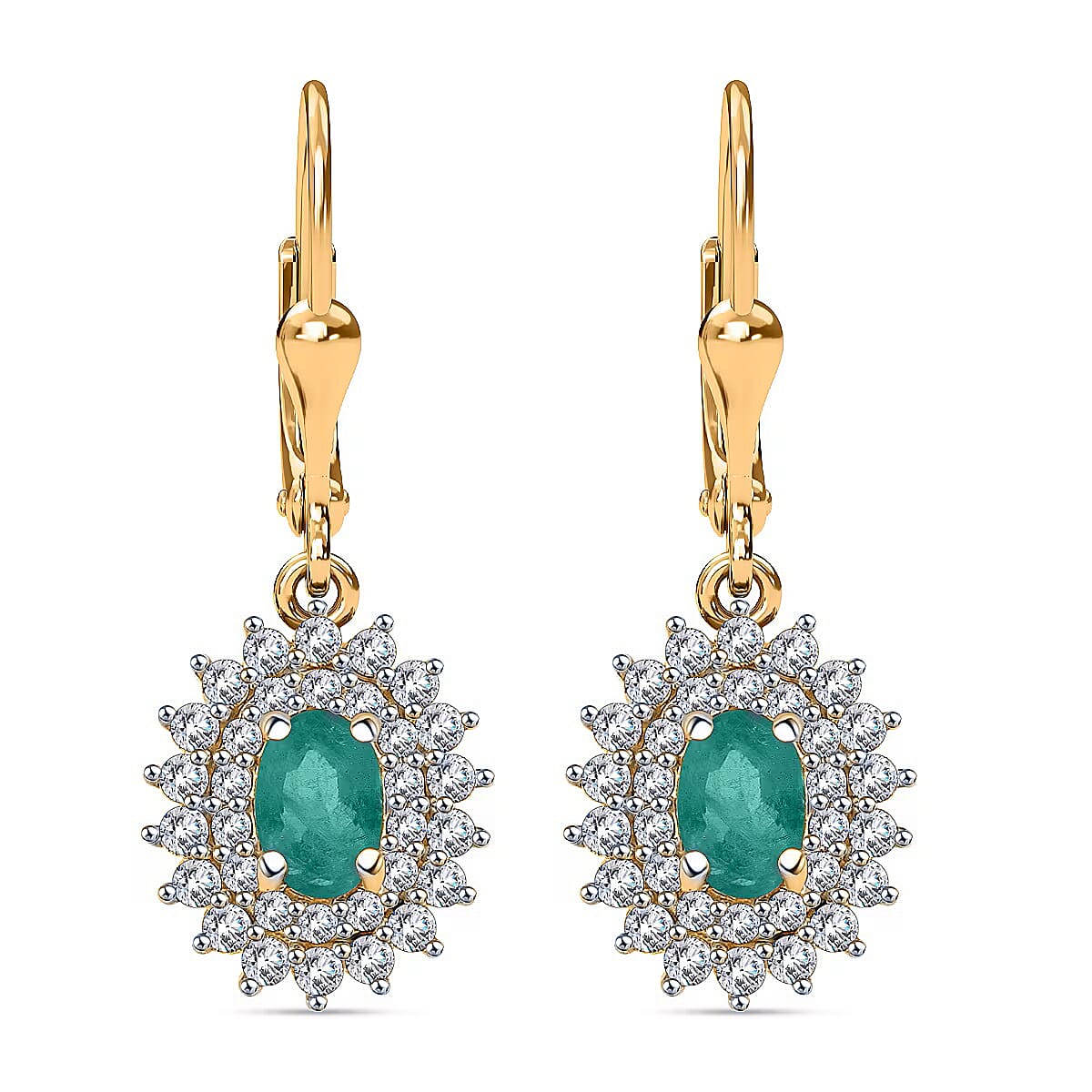 Kagem Zambian Emerald and Diamond 1.67 ctw Sunburst Earrings in 18K Vermeil Rose Gold Over Sterling Silver