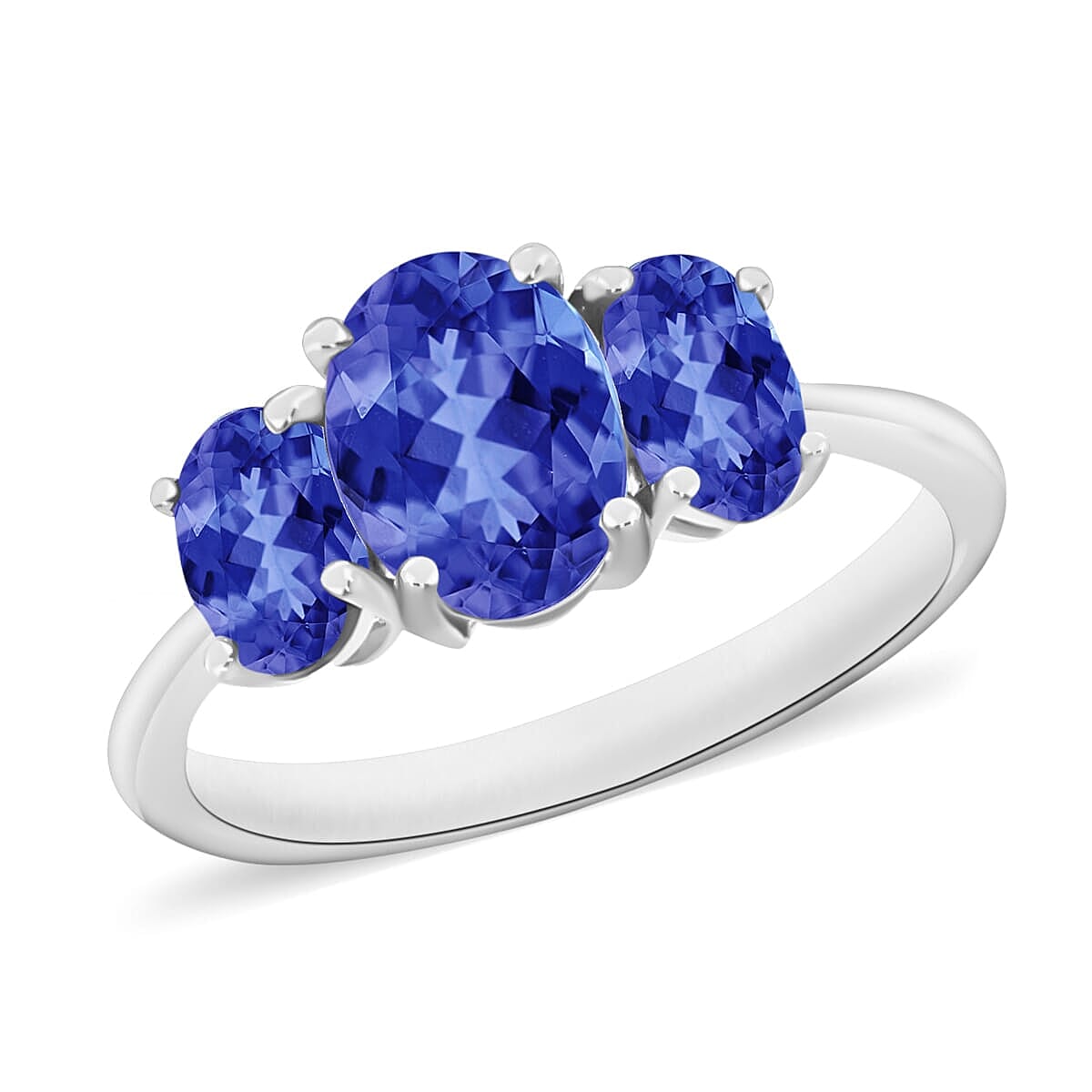 Tanzanite 3 Stone Ring in Platinum Over Sterling Silver (Size 4) 1.83 ctw