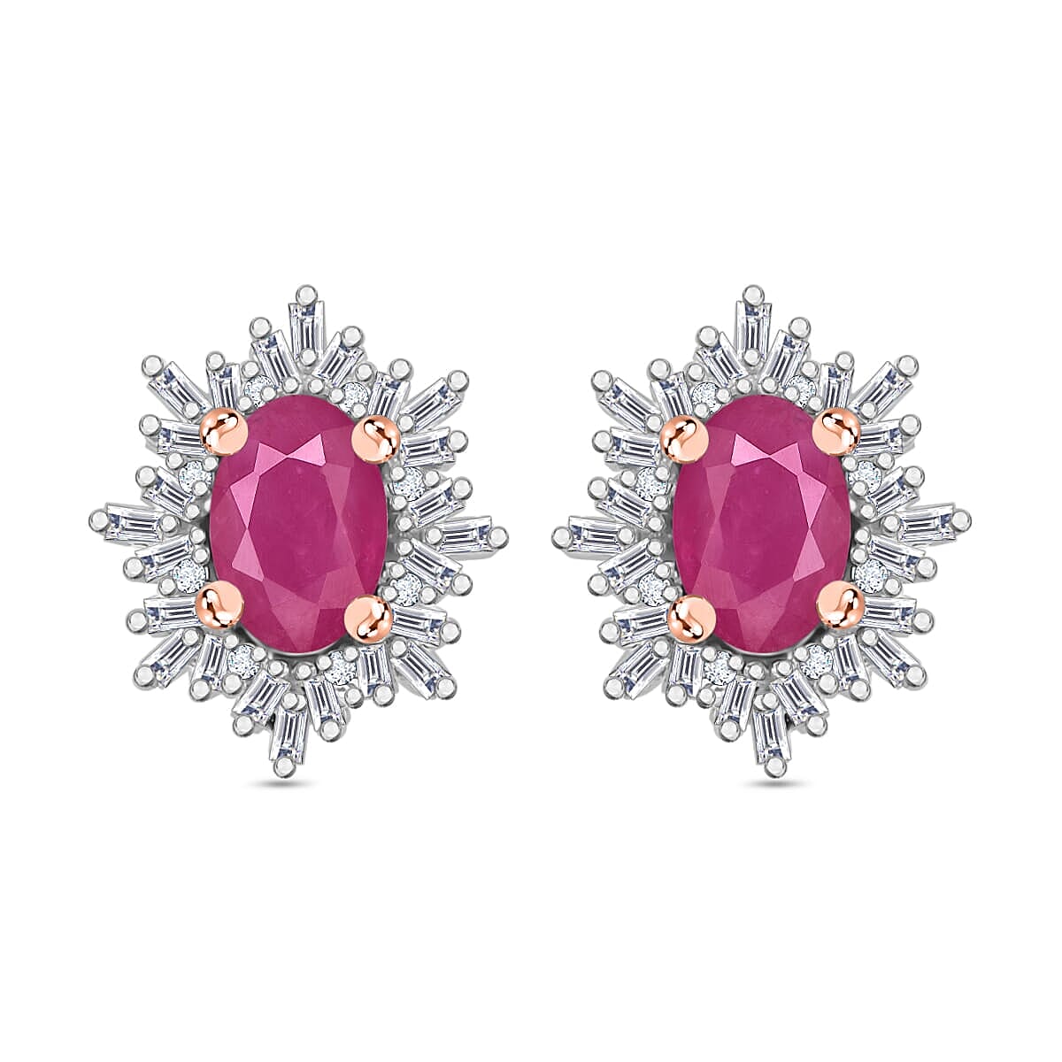 Tanzanite, Diamond (0.25 cts) Stud Earrings in Rhodium Over Sterling Silver 1.20 ctw
