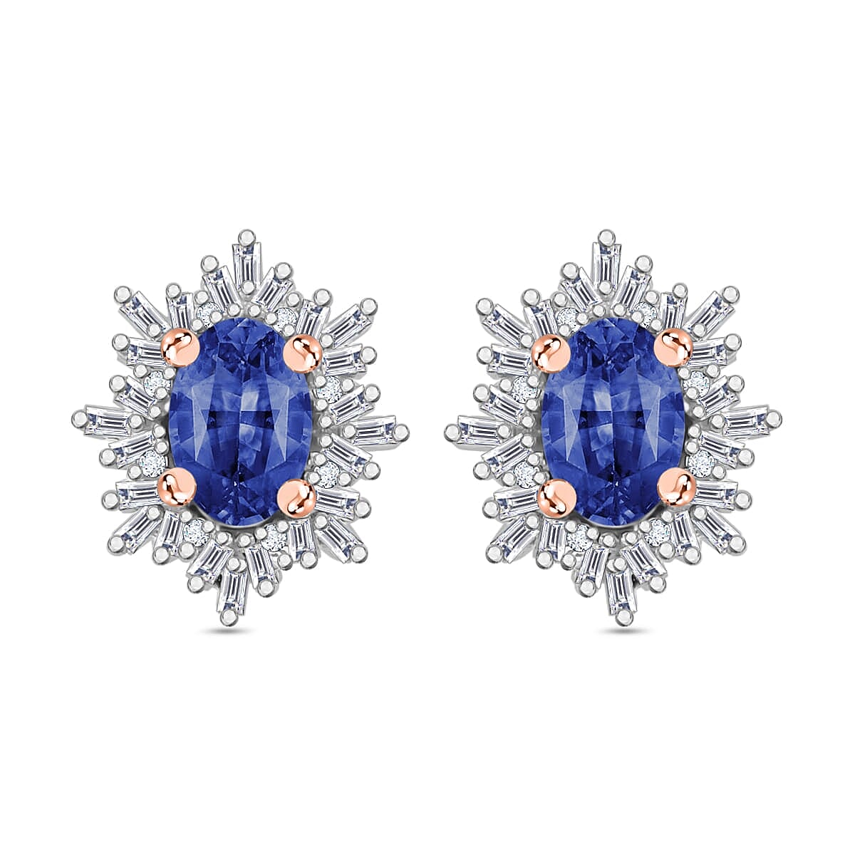 Tanzanite, Diamond (0.25 cts) Stud Earrings in Rhodium Over Sterling Silver 1.20 ctw