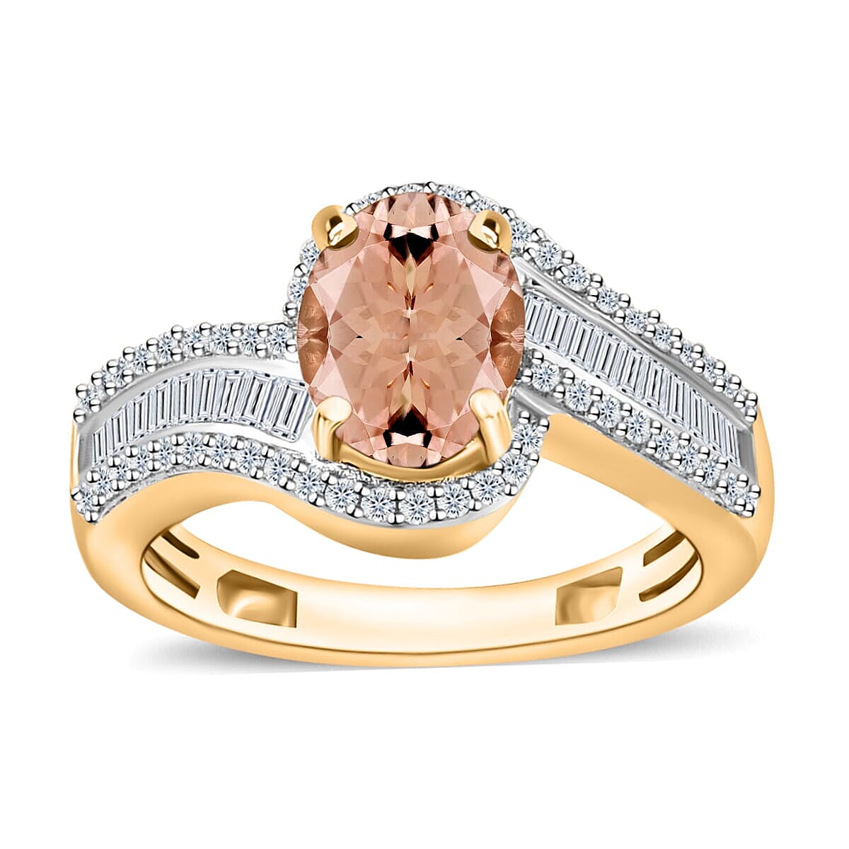 Luxoro Premium Pink Morganite and G-H I1 Diamond Ring in 14K White Gold (Size 10.0) 4.20 Grams 1.75 ctw