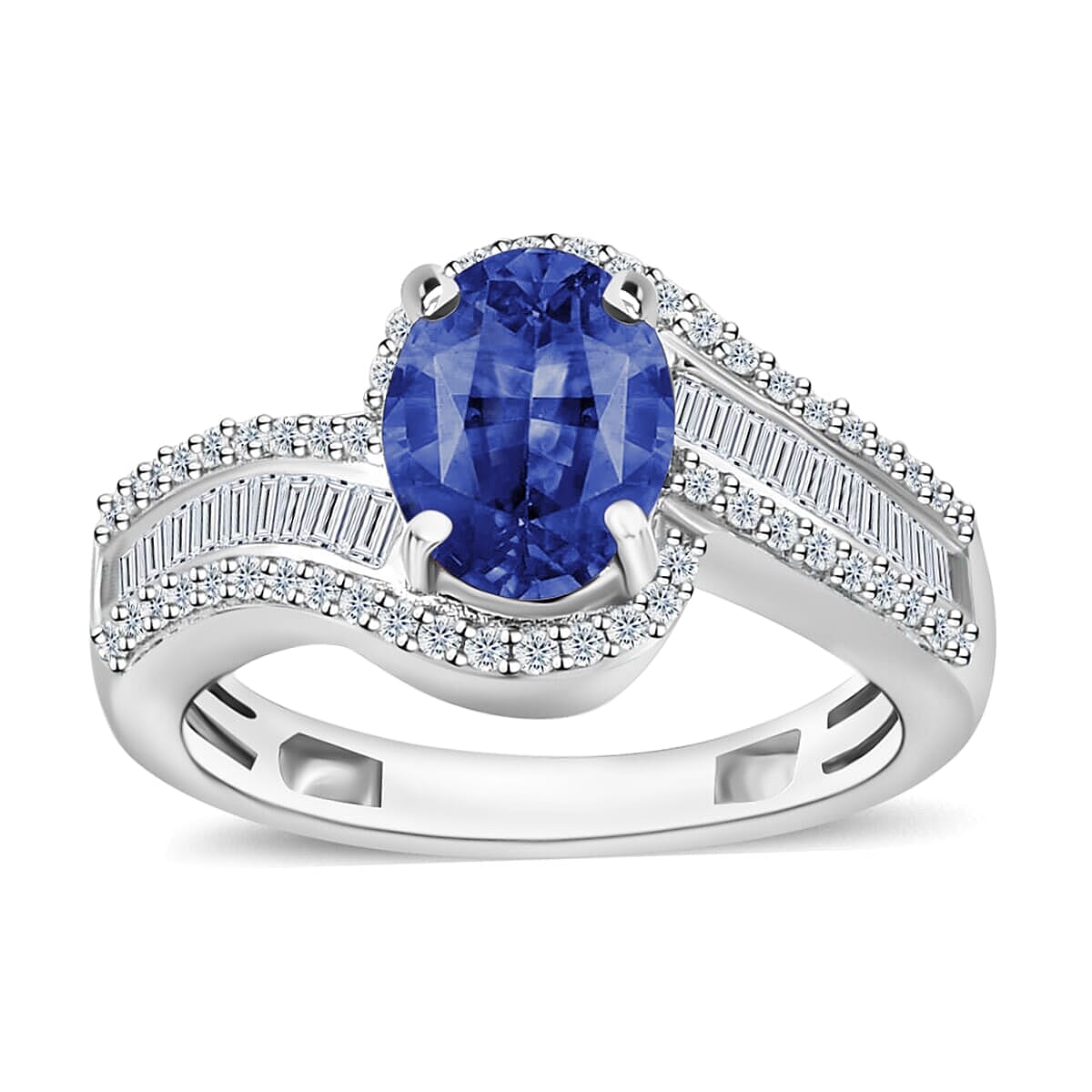 Luxoro Premium Kanchanaburi Blue Sapphire and G-H I1 Diamond Ring in 14K White Gold (Size 10.0) 4.20 Grams 1.75 ctw