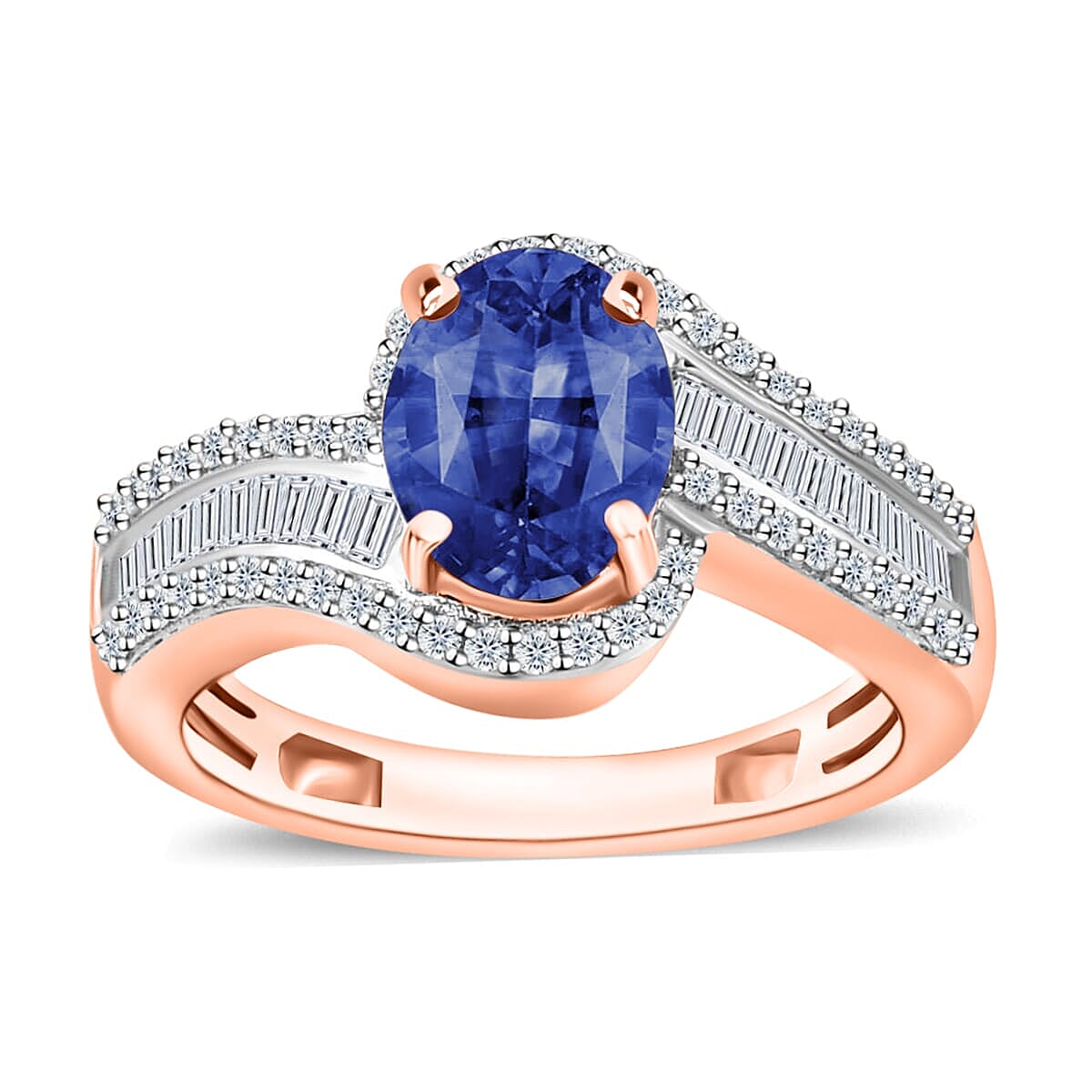 Luxoro Premium Kanchanaburi Blue Sapphire and G-H I1 Diamond Ring in 14K White Gold (Size 10.0) 4.20 Grams 1.75 ctw