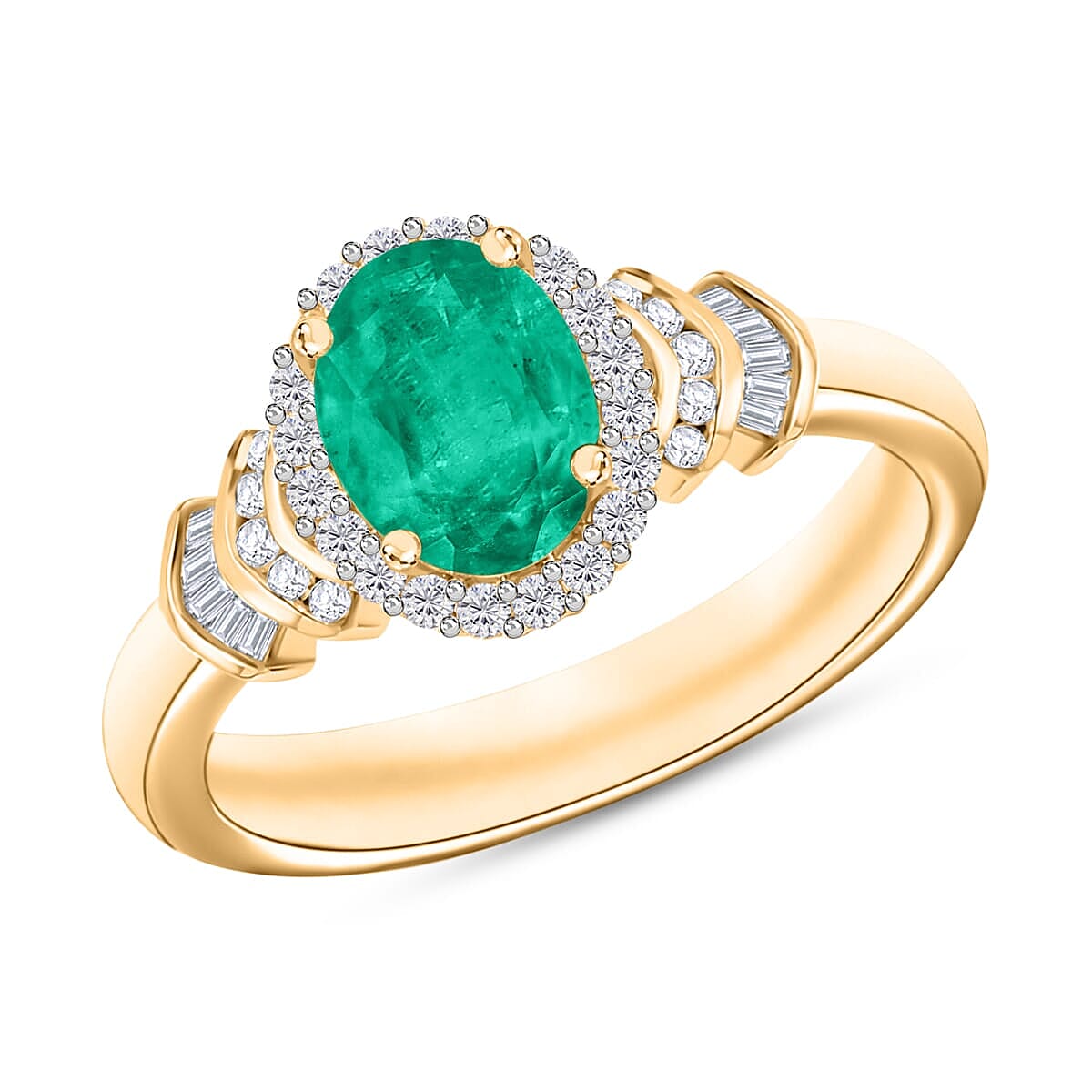 Luxoro Premium Kagem Zambian Emerald and G-H I1 Diamond Ring in 14K Yellow Gold (Size 4.5) 1.46 ctw