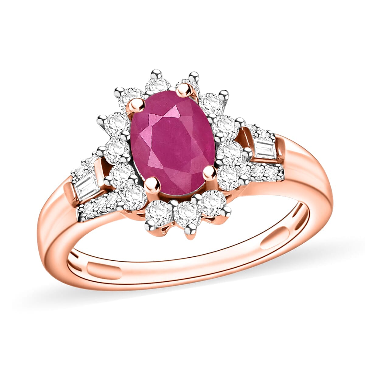 Mozambique Ruby and Moissanite 1.50 ctw Ring in 18K Vermeil Rose Gold Over Sterling Silver (Size 10.0)