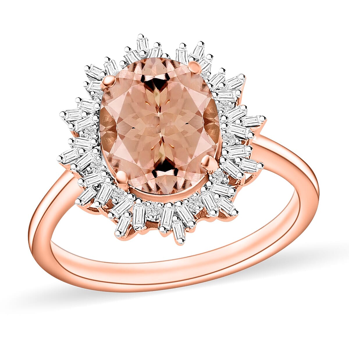 Luxoro Premium Pink Morganite and G-H I1 Diamond 5.30 ctw Ring in 14K White Gold 4.30 Grams