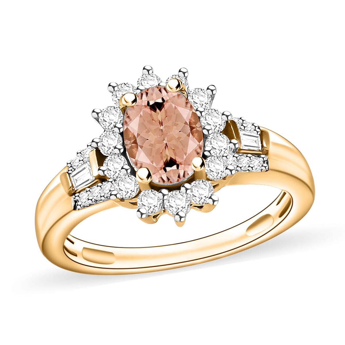 Pink Morganite and Moissanite Ring in 18K Vermeil Rose Over Sterling Silver (Size 10.0) 1.25 ctw