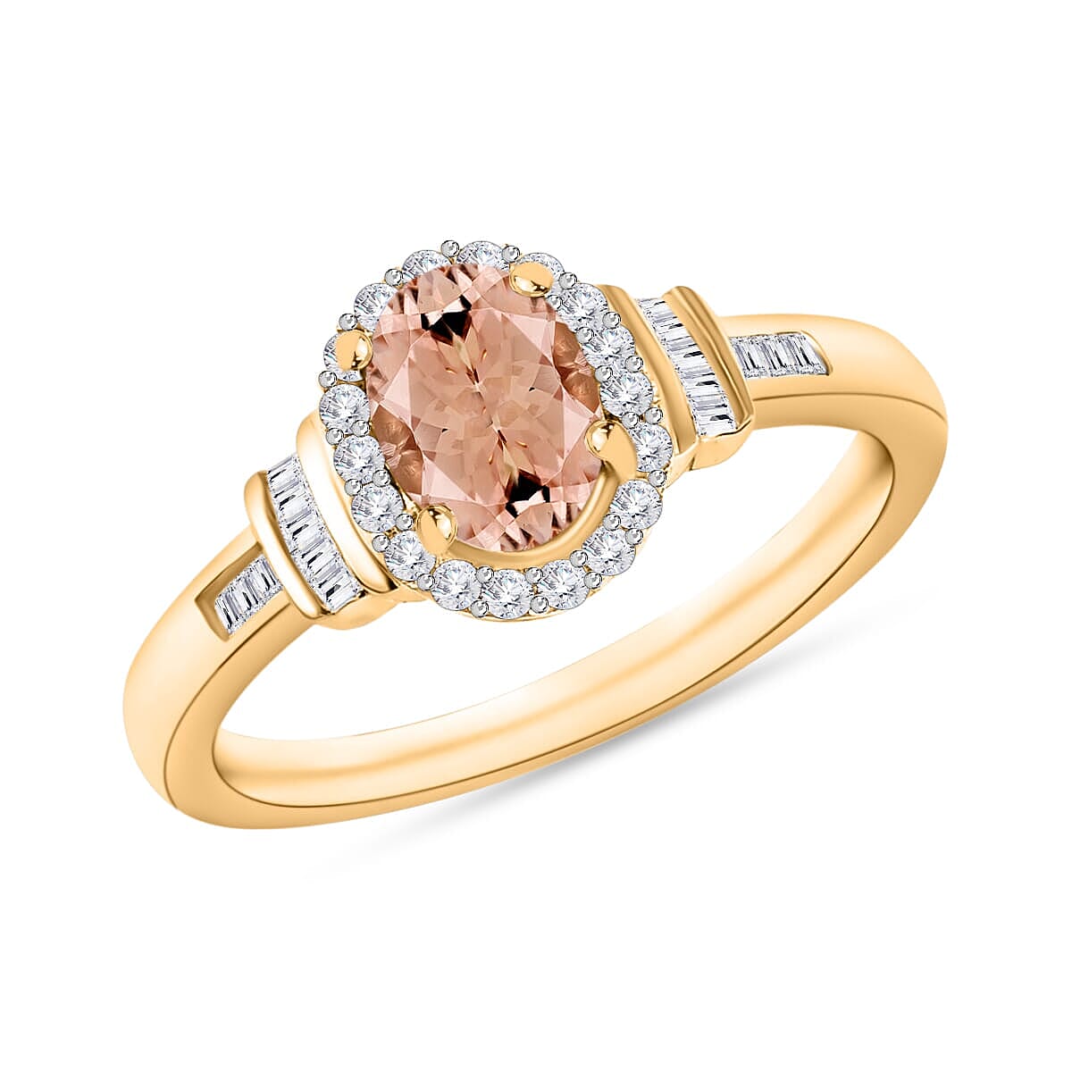 Premium Marropino Morganite and Diamond 1.85 ctw Ring in 18K Vermeil Rose Gold Over Sterling Silver (Size 10.0)