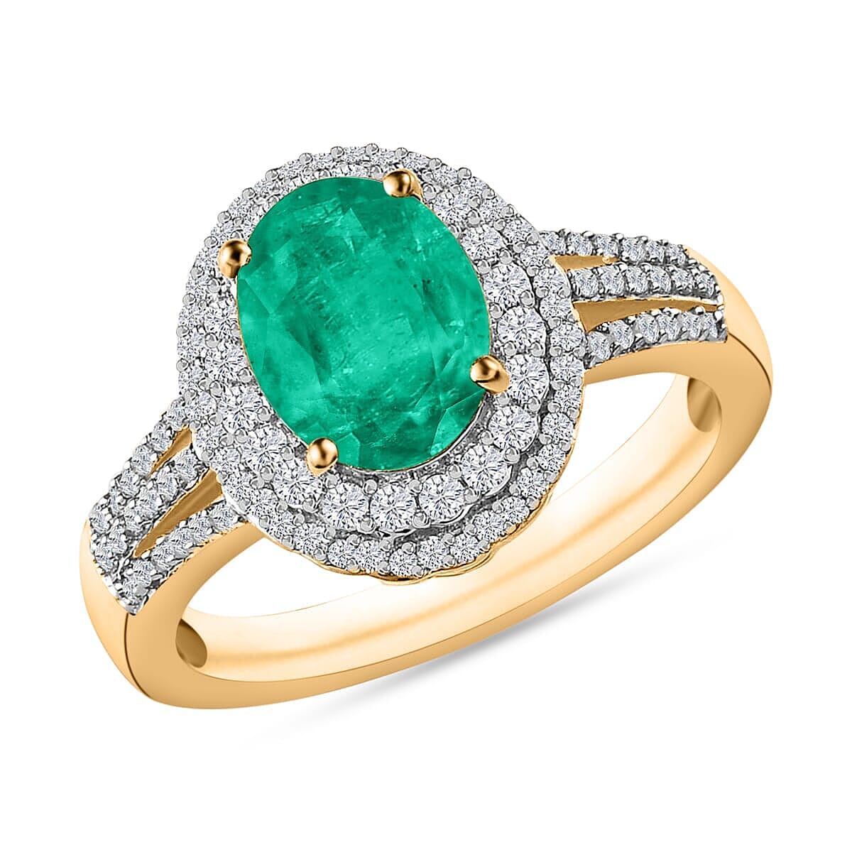 Luxoro Premium Kagem Zambian Emerald and G-H I1 Diamond Double Halo Ring in 14K White Gold (Size 10.0) 2.40 ctw
