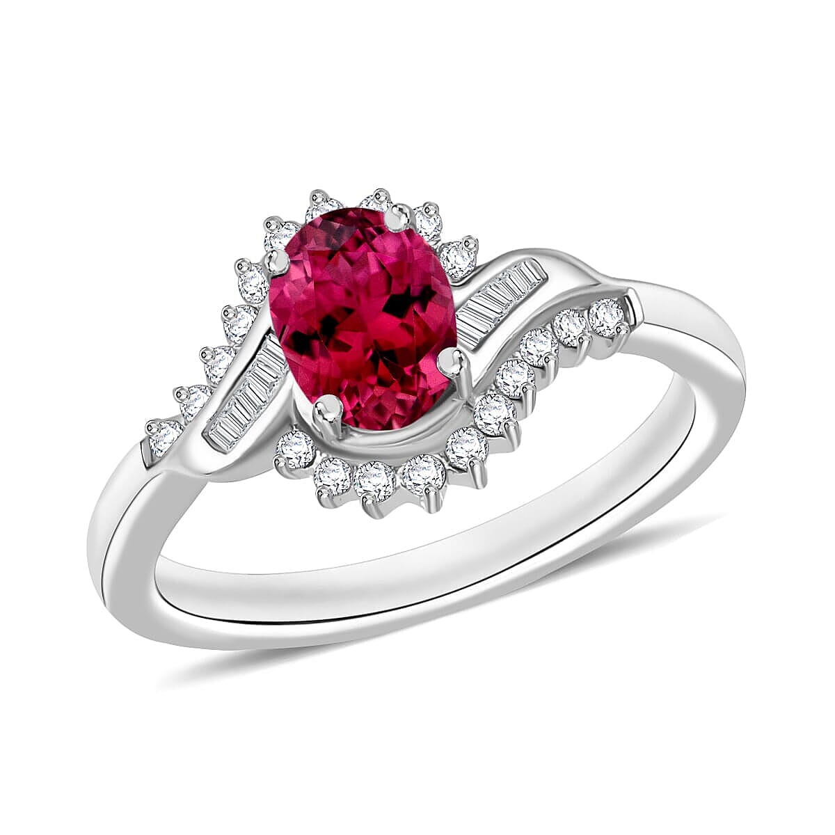 Luxoro Premium Ouro Fino Rubellite and G-H I1 Diamond 1.10 ctw Ring in 14K White Gold