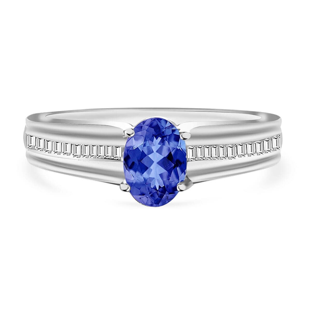 Luxoro Premium Tanzanite and G-H I1 Diamond 1.00 ctw Ring in 14K White Gold