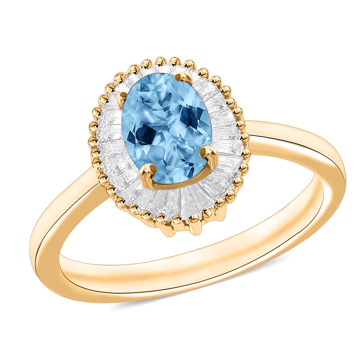 Luxoro Premium Mangoro Aquamarine and G-H I1 Diamond Ring in 14K White Gold (Size 10.0) 1.00 ctw