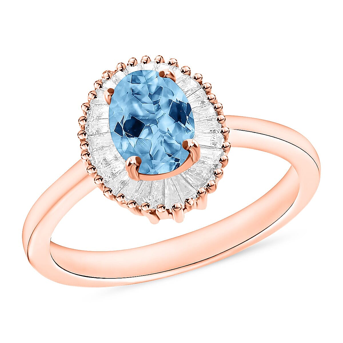 Luxoro Premium Mangoro Aquamarine and G-H I1 Diamond Ring in 14K White Gold (Size 10.0) 1.00 ctw