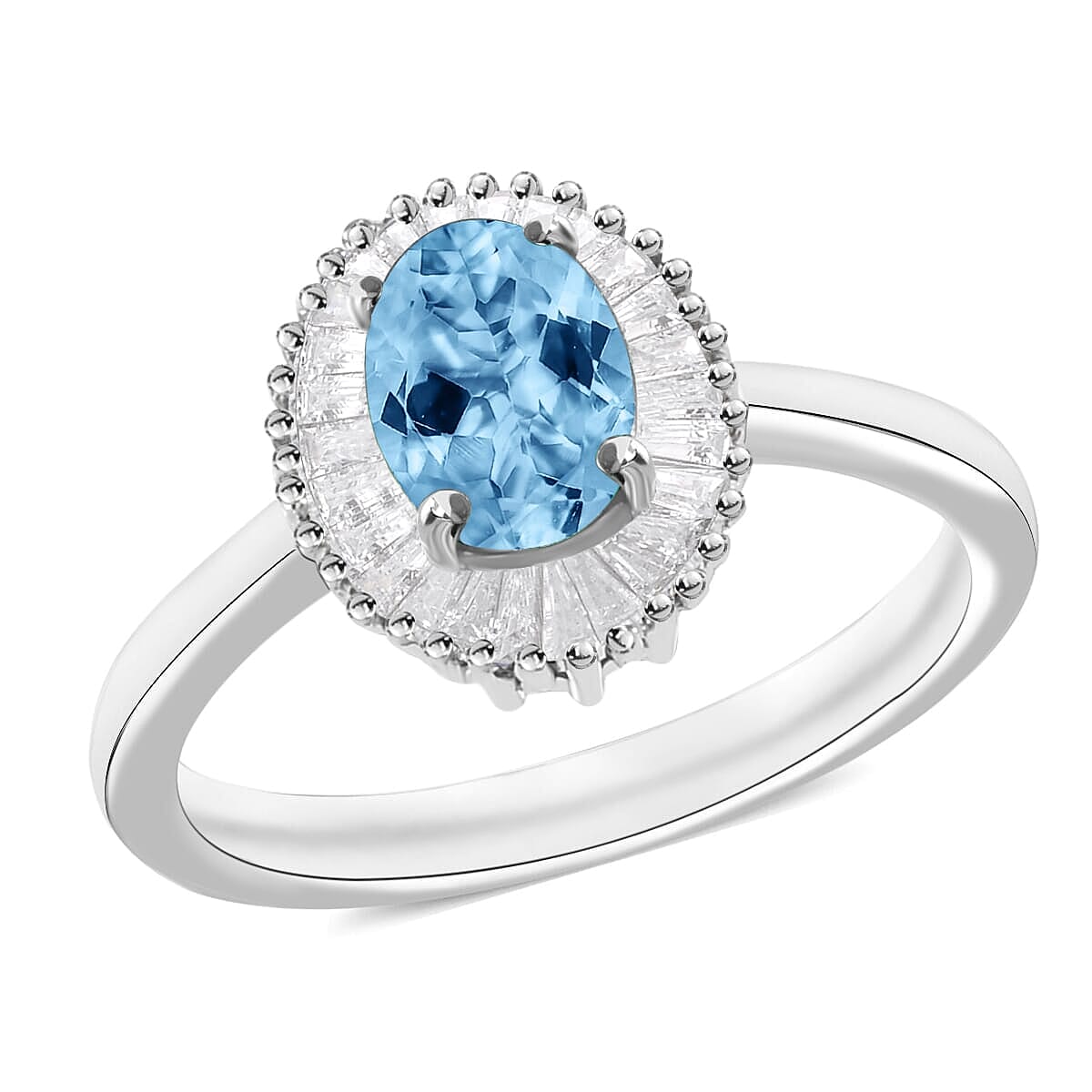 Luxoro Premium Mangoro Aquamarine and G-H I1 Diamond Ring in 14K White Gold (Size 10.0) 1.00 ctw