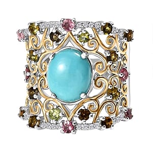 D''Joy Sleeping Beauty Turquoise, Multi Gemstone Ring in Sterling Silver (Size 6.5) 4.75 ctw