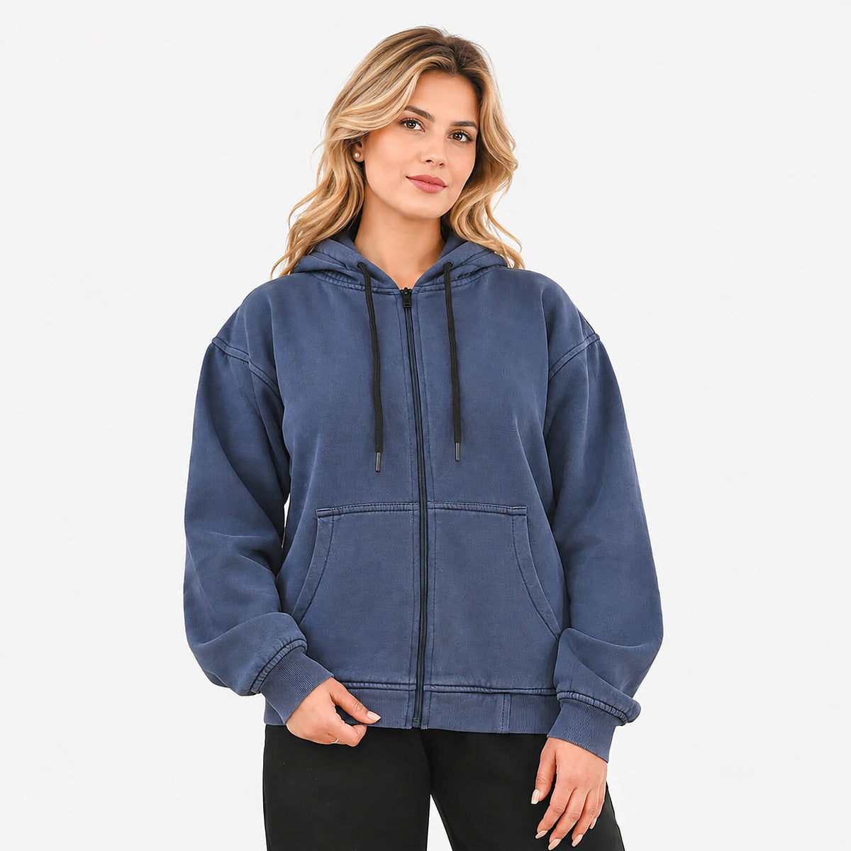 Purple Stone Washed Jacket with Pockets and Zipper - M