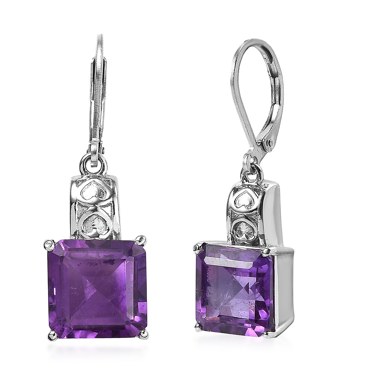 EverTrue African Amethyst Lever Back Earrings in Stainless Steel 8.65 ctw