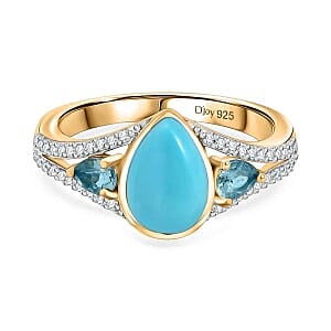 D''Joy Sleeping Beauty Turquoise, Multi Gemstone Ring in 18K Vermeil YG Over Sterling Silver (Size 9.0) 2.42 ctw