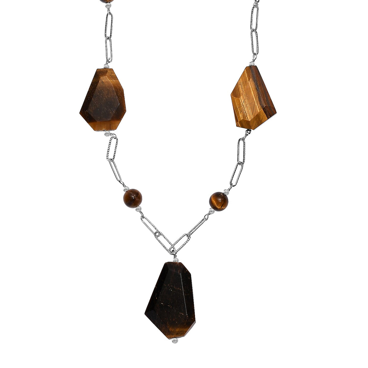 EverTrue Tigers Eye Necklace (20 Inches) in Stainless Steel 240.00 tcw