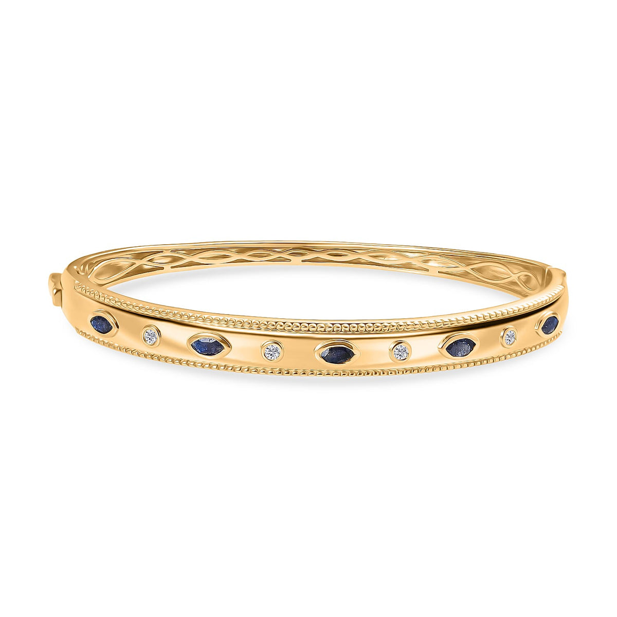 EverTrue Masoala Sapphire (D), White Zircon Bangle Bracelet in 18K YG Plated 1.20 ctw