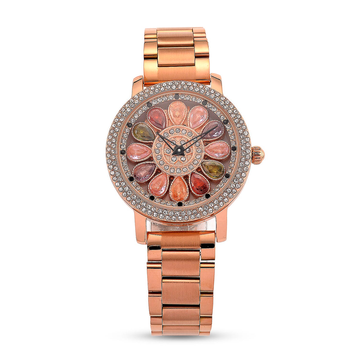 Genoa Multi Color Glass Japanese Movement Watch in Silvertone