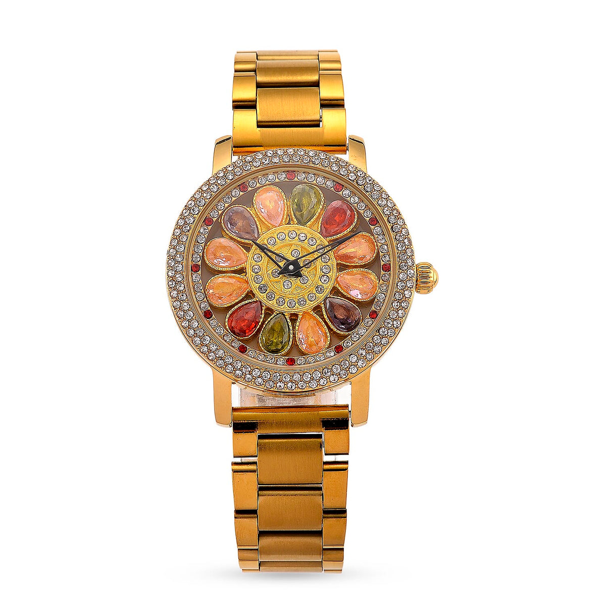 Genoa Multi Color Glass Japanese Movement Watch in Goldtone