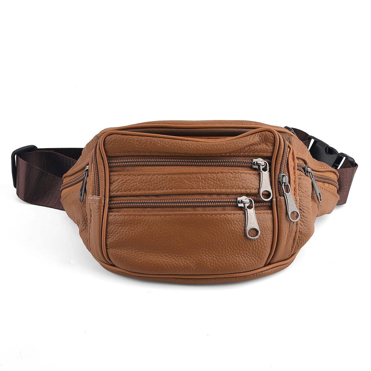 La Marey Black Lychee Pattern Genuine Cowhide Leather Fanny Pack