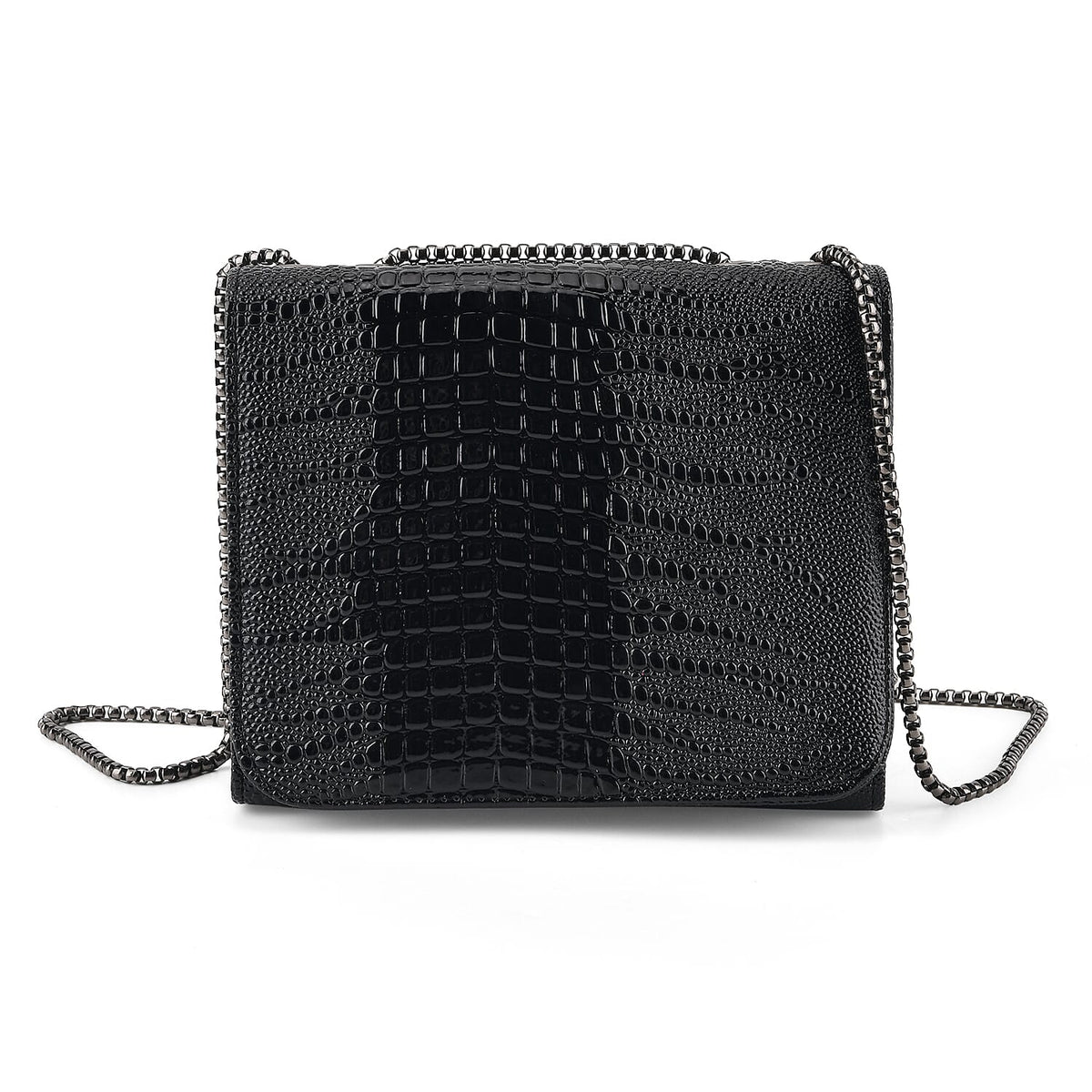 La Marey Black Crocodile Pattern Faux Leather Crossbody Bag (7.87"x5.91"x2.76")
